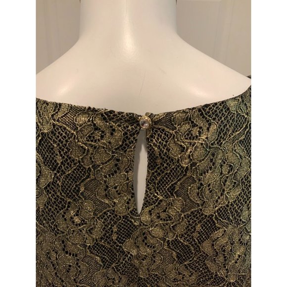 St. John Shimmering Gold & Blue Floral Lace Short Sleeve Top, Size XL - Picture 7 of 8